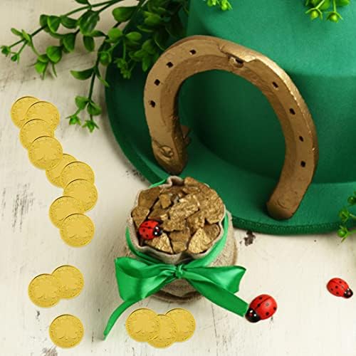 Favores da festa de Kuyyfds, ST. Patrick's Day Coin Gold Gold Plastic Shamrock Moed