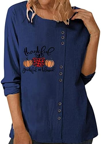 Camisas de Halloween de Beuu para mulheres de manga longa o Pescoço de linho de algodão Bloods Down Bloups Business Casual Print