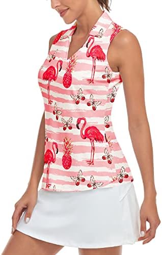 Soneven feminina camisas de golfe feminina sem mangas camisas de pólo florais de umidade camisetas de tênis seco