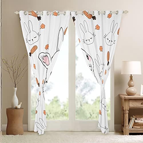 Cortinas e cortinas de coelho adoráveis ​​cortinas de cenoura para crianças meninas de criança, cortinas de blecaut