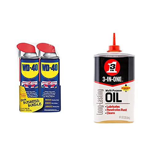 Produto multiuso WD-40 com sprays de palha inteligentes 2 maneiras, 14,4 oz [2-Pack] e 3 em um óleo multiuso, 8 oz