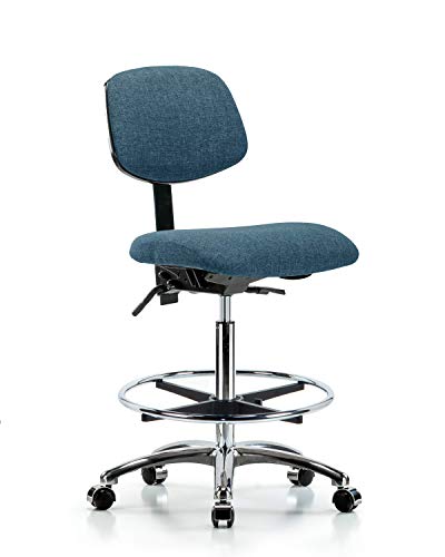 Labtech Seating LT41660 Tecido High Bench Chair Chrome Base, inclinação, anel de pé cromado, rodízios cromados, cinza