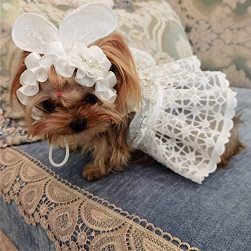 Vestido de noiva para cachorro para cachorros de cães de garotas grandes pequenas, vestido de princesa de cachorro branco com trela e cocar