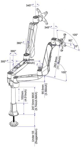Cotytech monitor duplo mesa de montagem braço de mola de mola conexão rápida com base de ilhó