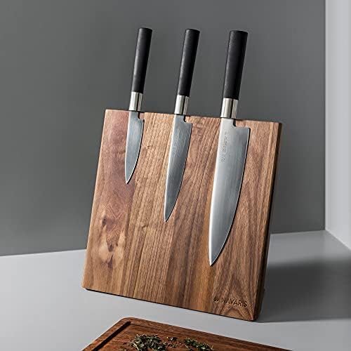 Porta de faca de faca de madeira de madeira Navaris - Bloco de faca magnética de madeira universal - Organizador para facas de
