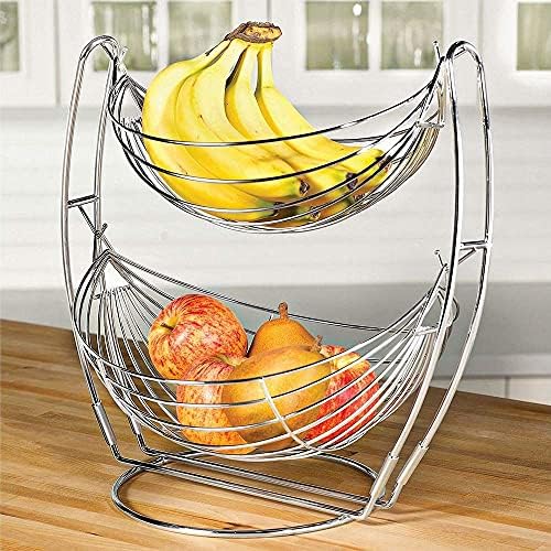 2 cesto de frutas de camada para cozinha - bancada de duas cestas de organizador de vegetais em camada - arame cromado,