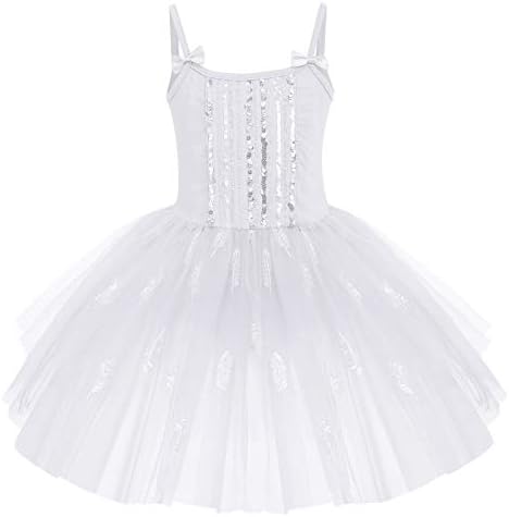 Afavom Toddler Kid Girls Fringes Fringes Camisole Ballet Dance Dress Glitter Feather Tutu Skirted Leotard Ballerina Dancewear