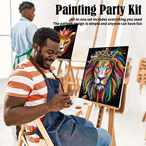 Casais Vochics pintam kits de festa pré -desenhado tela para adultos para pintura e gole Jogos noturnos para casais Kit de pintura 8x10 Casal de animais leoa leão leão （2 pacote) Dia dos namorados do dia dos namorados