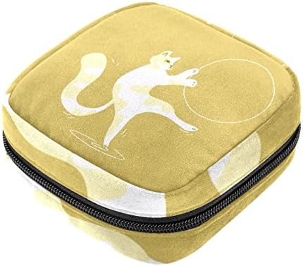 Bolsa de armazenamento de guardanapos sanitários de Oryuekan, bolsas de zíper menstrual reutilizável portátil, bolsa de armazenamento de tampões para mulheres meninas, desenho animado animal engraçado gato amarelo