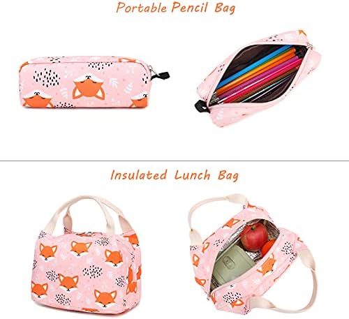 Mochilas de meninas, mochila de raposa para meninas, infantis de livros da School da Fox School com lancheira com lancheira e estojo