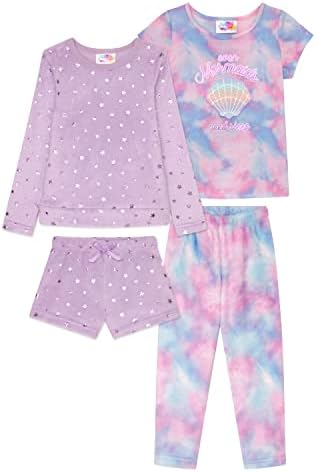 Entre as garotas de 4-pacote de pijamas, roupas de sono com camisas de manga longa e curta, shorts e calças de pijama,