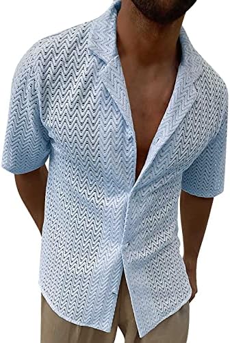 Camisetas masculinas do BmIsegm masculino Casual Solid Slim Tops básicos de manga curta Turn Down Collar Button Down mick