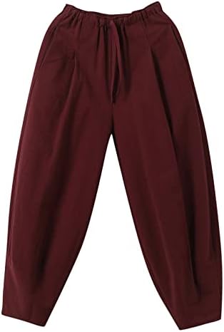Calças de palmas longas de miashui algodão masculino e calças de harém soltas de tamanho de cor sólida de cor sólida calça de