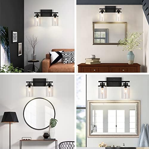 Luminárias de banheiro sobre espelho, luzes pretas, 2 arandelas de parede clara para banheiro, iluminação moderna