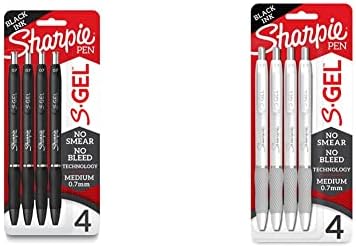 Sharpie S-gel, canetas de gel, ponto médio, caneta em gel de tinta preta, 4 contagem e S-gel, canetas de gel, ponto médio, corpo branco