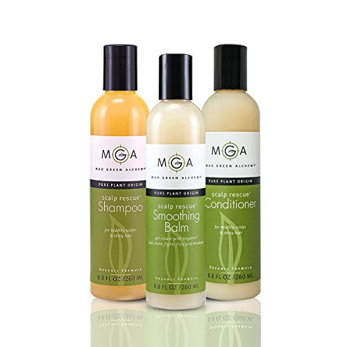 Shampoo de cabelo MGA Vega, condicionador e bálsamo de suavização - fórmula orgânica de resgate no couro cabeludo para todo tipo de cabelo | Produtos Curly Hair Care para homens e mulheres | Álcool, cor livre de álcool, silicone e sulfato seguro | 8,8 onças