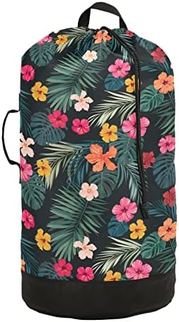 Bolsa de lavanderia de ombro Rurutong, flores tropicais de verão, traço de trava de trava de travamento Machine lavável