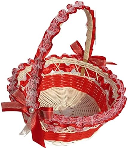 SAWQF Flor Girl Flower cesto espalhando pequena cesta de flores portátil de vime de renda de casamento de casamentos de renda