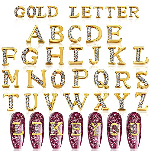 Silpecwee 104 peças letras cidadãos de unhas letras de unhas douradas categeiras para pregos 3d unhas arte encharms alfabeta pregos jóias unhas kit de decoração de unhas