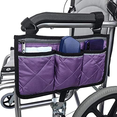 Cadeia de cadeira de rodas Bolsa lateral do braço, bolsa de apoio à prova d'água com linha brilhante, organizador lateral de cadeira