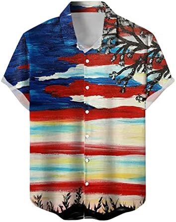 Camisas de verão de BmiseGM para homens Casual American Independence Day Prind Premps Print Camisa de manga curta para baixo