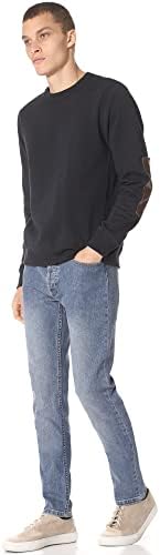 Billy Reid Reid Men's Pullover Dover Crew Sweatshirt com remendos de cotovelo de couro