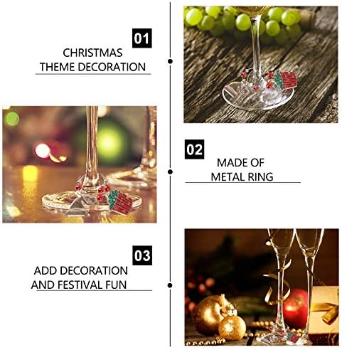 Decoração de natal de exceção Decoração de natividade Charms de vidro de vinho 12pcs Marcadores de vinho temáticos de Natal Charms Cálice Ringos pendurados Xmas Tags de vidro de vidro de vidro Favorias Favorias de decoração