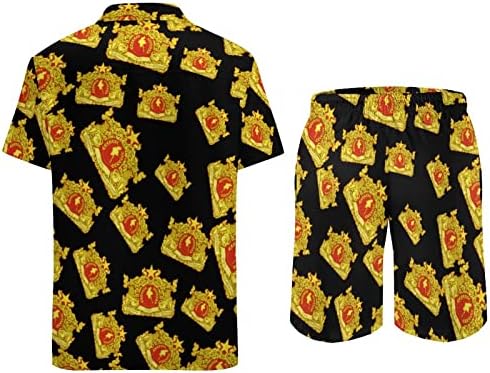 Brasão de braços de Mianmar Men Men 2 Peças Conjunto Havaiano Button-Down Shirve Shirts Calças de praia Faixa Fit Fit