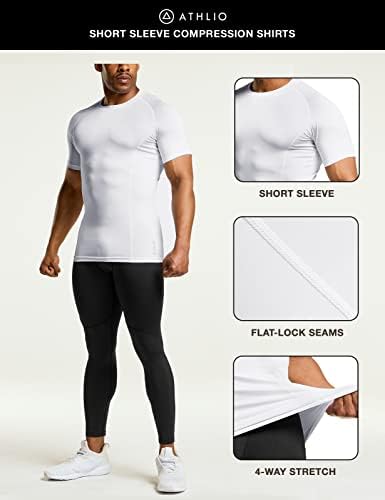 Athlio 1 ou 3 pacote de pacote masculino de manga curta fria camisa de compressão, camisetas esportivas de camisetas Baselayer, camisa