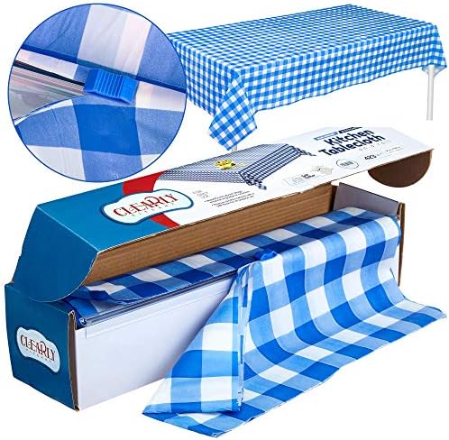 Gingham Picnic / Party Platpl Tobleth Roll, toalha de mesa cor de piquenique descartável em um rolo com caixa automática, interna / externa, por claramente elegante