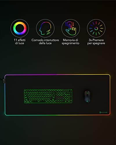 Black Shark RGB Gaming Mat 900x400x4mm, RGB Gaming Mouse Pad com 11 efeitos de luz, RGB Large Gaming Mouse Pad com pés de borracha não deslizam superfície lisa Manta P7