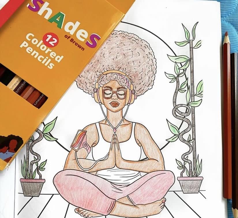 Empresários coloridos demais lápis, tons de pele marrom, 12 cores do livro para colorir, mulheres negras adultos
