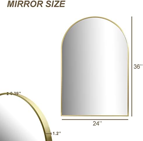 Espelho de parede em arco para banheiro, espelhos para parede, 24''x36 '', espelho de vaidade para quarto, entrada, sala de estar, estrutura de metal