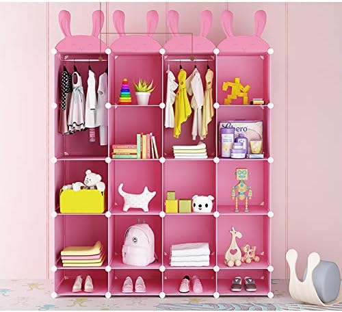 Guarda de armário infantil, moderno closet modular de pano simples organizador infantil rack de vestuário de plástico para quarto -pink L75xw37xh111cm