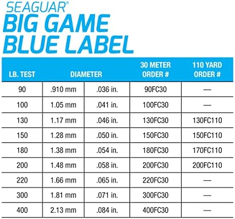 Seaguar Blue Label Big Game Game de 30 metros Líder de Fluorocarbon