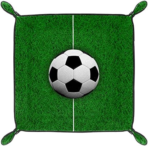 Bandejas de mesa de escritório, bola de futebol em 3D no campo de futebol, bandeja de manobrista de couro caixas de sorda