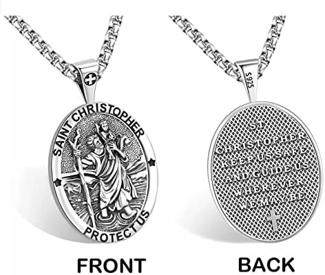 EUSENSE 925 STERLING SLATER ST MICHAEL/ST CHRISTOPHER/ST Bento Colar Pingente para homens Mulheres Jesus Cruz/Virgem Maria