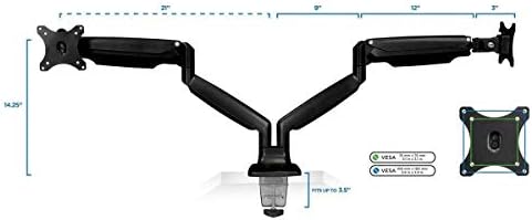 MONTAGEM! Montagem da mesa de mola a gás ajustável para monitor duplo de 15-34 , capacidade de 20 libras, preto