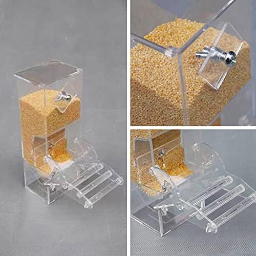 Alimentador de sementes de pássaros automático com poleiro, acrílico transparente para forrageamento alimentadores de acessórios de gaiola para pequenos e médios papagaios periquitos