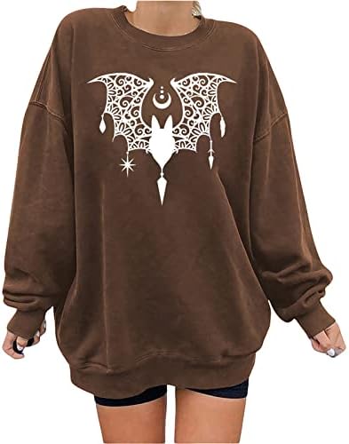 Moletom de Crewneck Casual Womens Casual Tops de Pullover gráfico de halloween caem de manga comprida camisas de jumper soltas e confortáveis