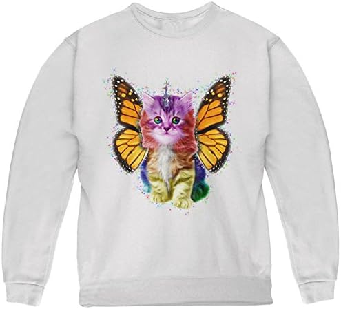 Moletom juvenil de gatinho de borboleta arco -íris