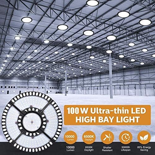 100W/200W/300W LED High Bay Light, UFO Spotlight Ultra Fintle Light com 4 painéis ajustáveis, iluminação de armazém,