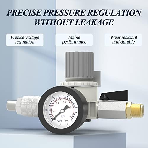 Qcdeng 1/4 polegada NPT Pequeno regulador de pressão, regulador de pressão de ar AR2000 com medidor de pressão e suporte