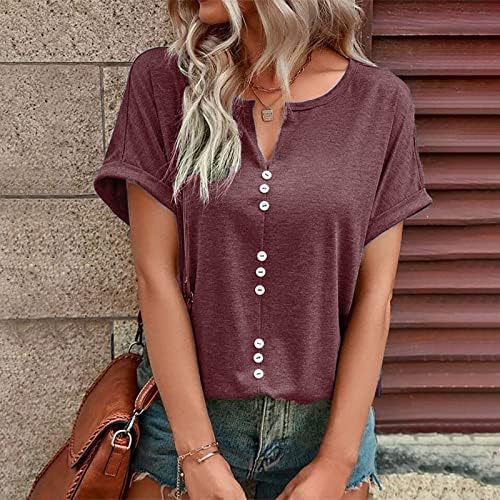 Summer Top Girl Girls de outono Meninas de manga curta Cotton Vneck Button Down Up Top Basic Top For Women HR HR