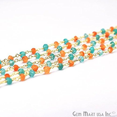 1ft carnelian com calcedonia aqua, miçangas de 3-3,5 mm 24k fios de ouro com banheira de ouro GPCN-30062