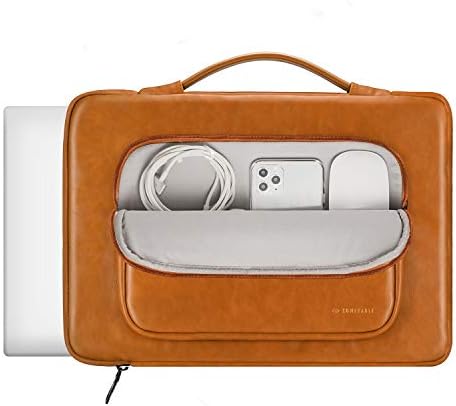 Sleeve de laptop de proteção confortável compatível com o MacBook Pro M2 Pro/Max 2023 e M1 2021, 15 polegadas, 15-15,6 polegadas Laptop Breaksedcase, capa de bolsa de bolso de couro PU que acelera a água para Mac, Brown Brown