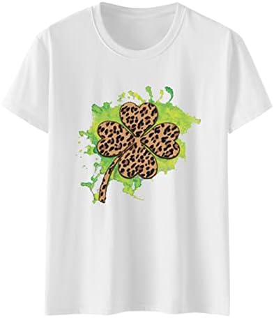 Yubnlvae St. Patrick's Day T for Women Solid Color Casual o Necue Splicing de férias solto em férias Rodada