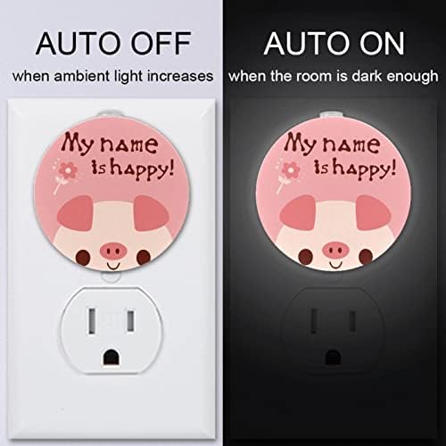 2 Pacote de plug-in nightlight LED Night Light com Dusk-to-Dawn para o quarto de crianças, viveiro, cozinha, porco engraçado meu nome é feliz