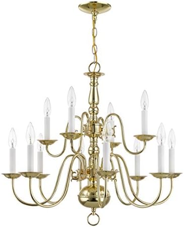 Iluminação Livex 5012-02 Williamsburg 12 Luz de dois camadas Polished Brass Brass Chandelier