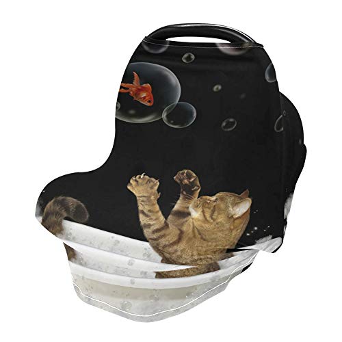 Yyzzh gato em banho com peixe dourado bolhas capa de assento de bebê elástico coberturas infantis covers de enfermagem da amamentação Cobertura de inverno à prova de vento respirável para meninos meninas